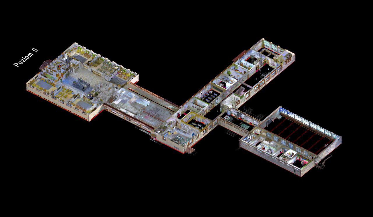 Model 3D szkoły – widok poziomu 0.
